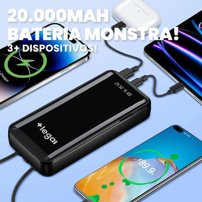 Power Bank 20000mAh com Lanterna LED e Display Digital