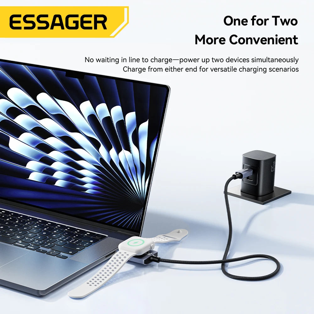 Essager Cabo Magnético 2 em 1 – 100W USB-C para iPhone e Apple Watch