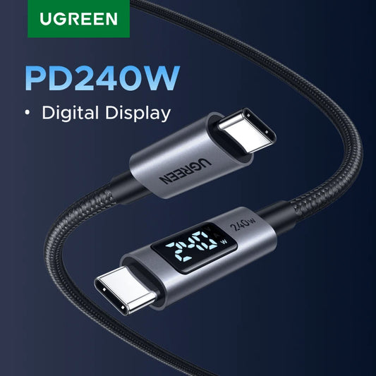 UGREEN Cabo USB-C 240W PD3.1 com Display Digital – MacBook, iPhone e Samsung