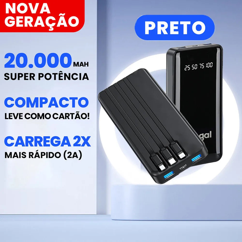 Power Bank 20000mAh com Lanterna LED e Display Digital