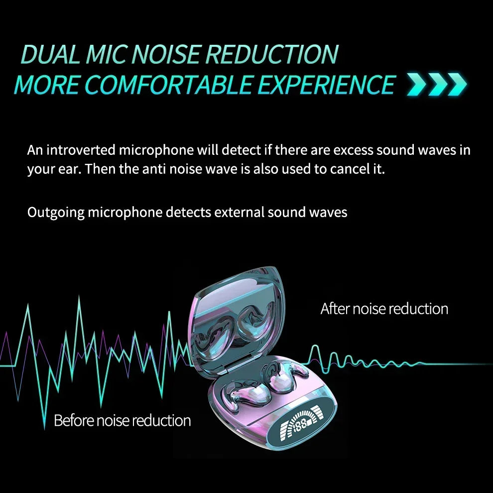 Headset Estéreo Invisível para Dormir – Fones Sem Fio IPX5 com Microfone - Orix
