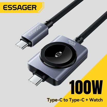 Essager Cabo Magnético 2 em 1 – 100W USB-C para iPhone e Apple Watch