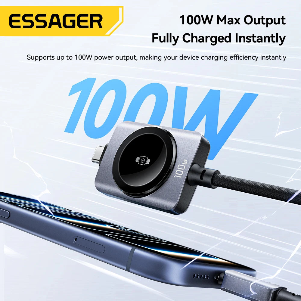 Essager Cabo Magnético 2 em 1 – 100W USB-C para iPhone e Apple Watch